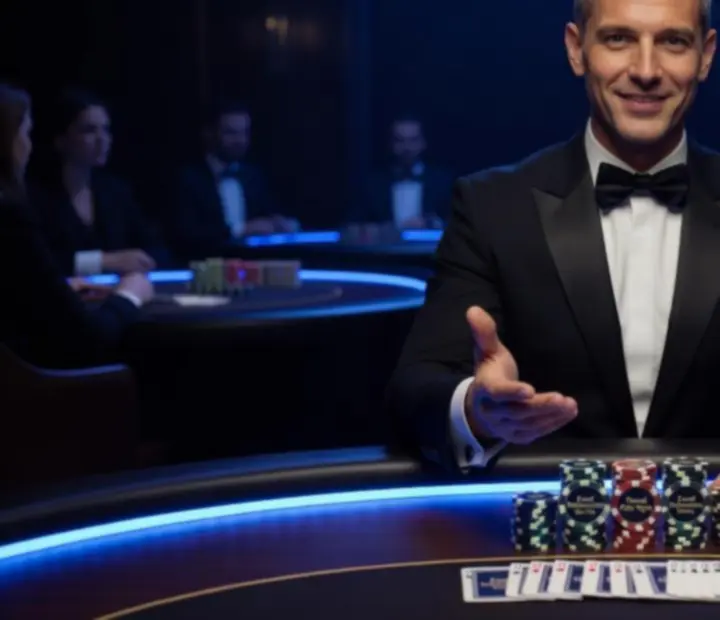 Profesionální tým moderátorů a krupiérů při pokerovém programu