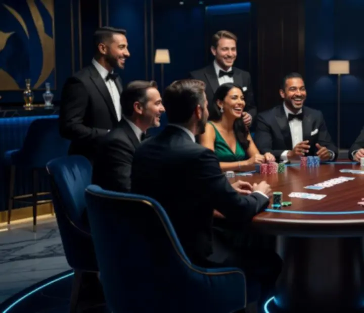 Hosté u tematického pokerového stolu během večerního eventu Prazoria